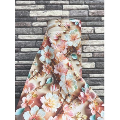 Material Satinat 5D pentru Lenjerii de Pat – Bumbac 100%, 240 cm Latime, 30 ml – Ideal pentru Constructia de Lenjerii de Pat si Decoruri Elegante - 01 flori roz